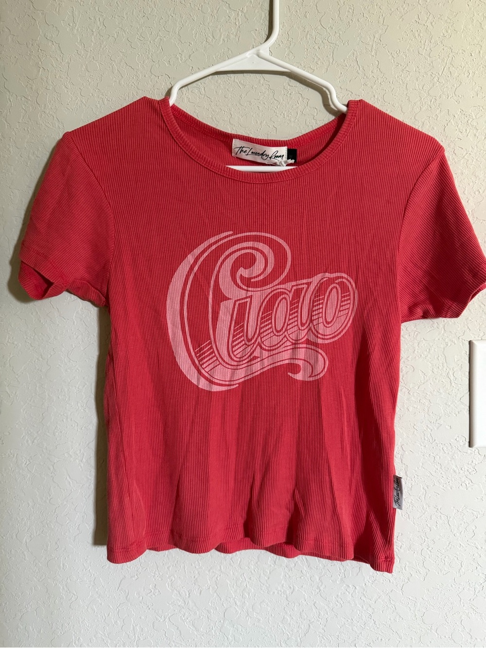 Anthropologie The Laundry Room Red 'Ciao' Ribbed Short Sleeve Tee